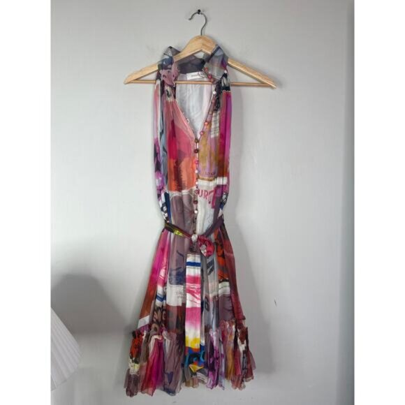 NEW Zimmermann Wavelength Poster Halter High Collar Mini Dress Size: 0 - Picture 2 of 8